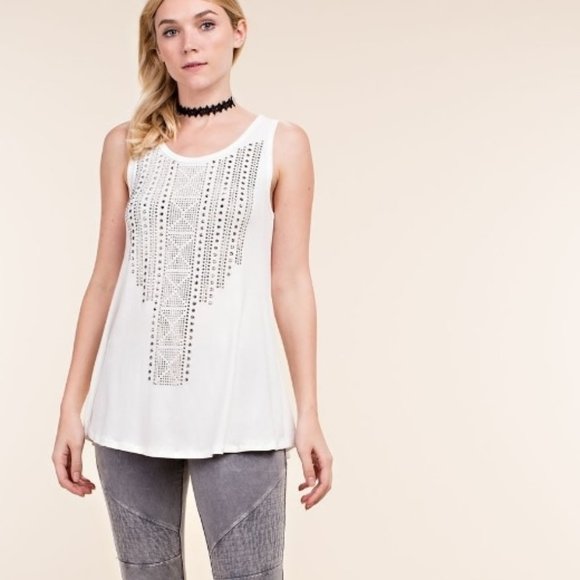 Vocal Tops - Womens VOCAL White Crystal Tank Tunic S M L XL